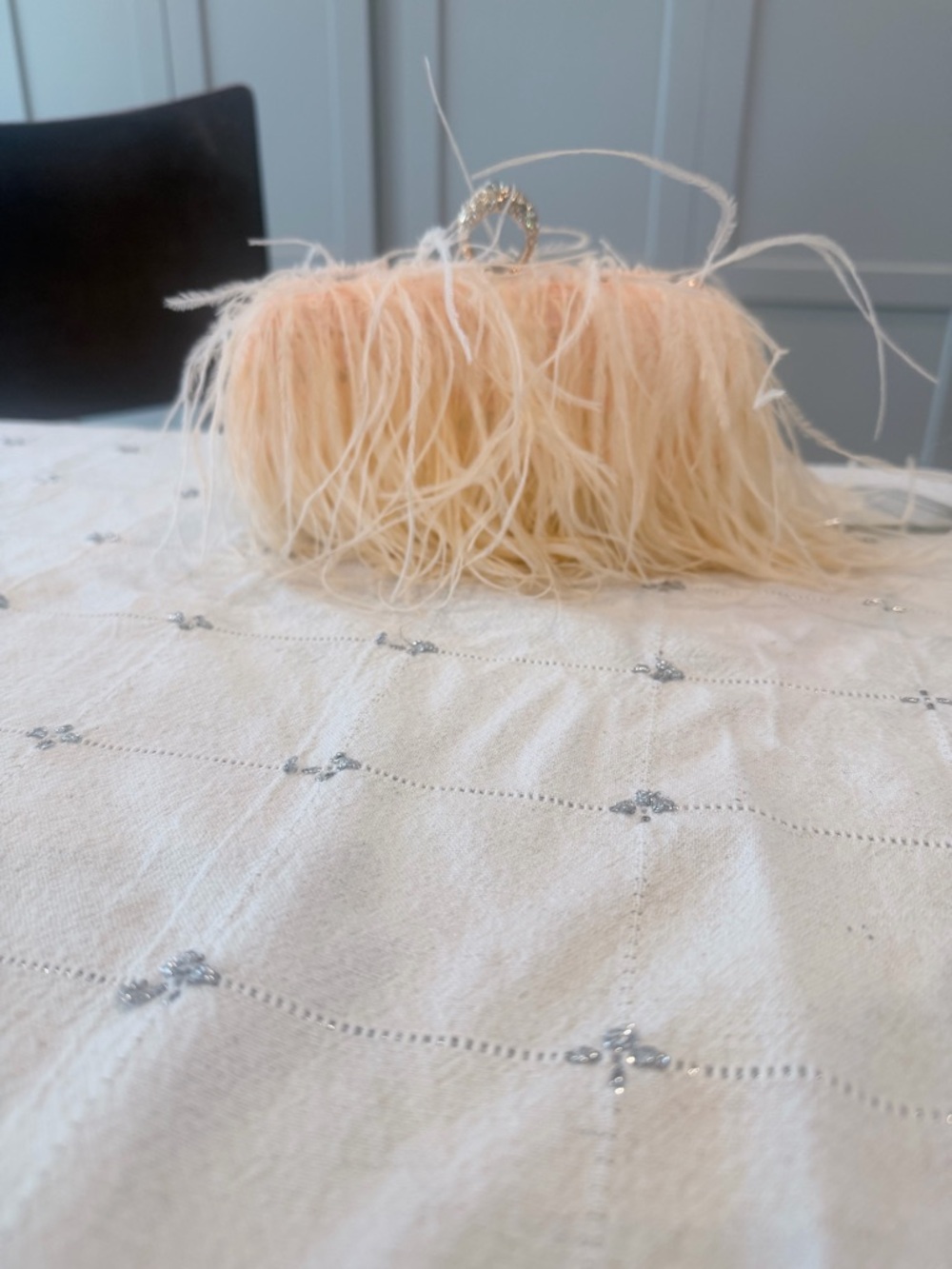 Peach Feather Evening Clutch Bag